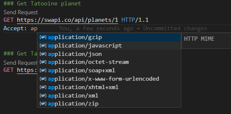 Intellisense in HTTP files in vscode