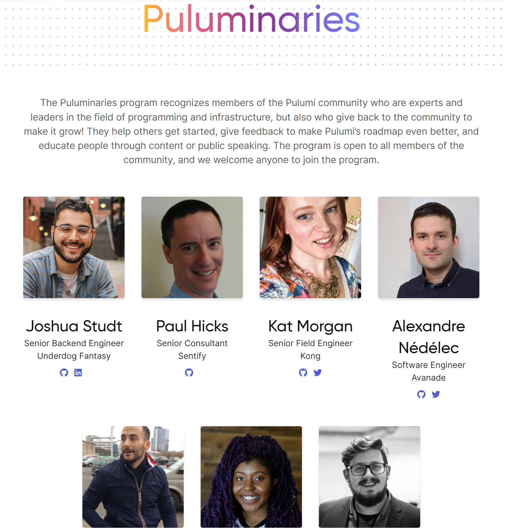 Puluminaries page on the Pulumi website.