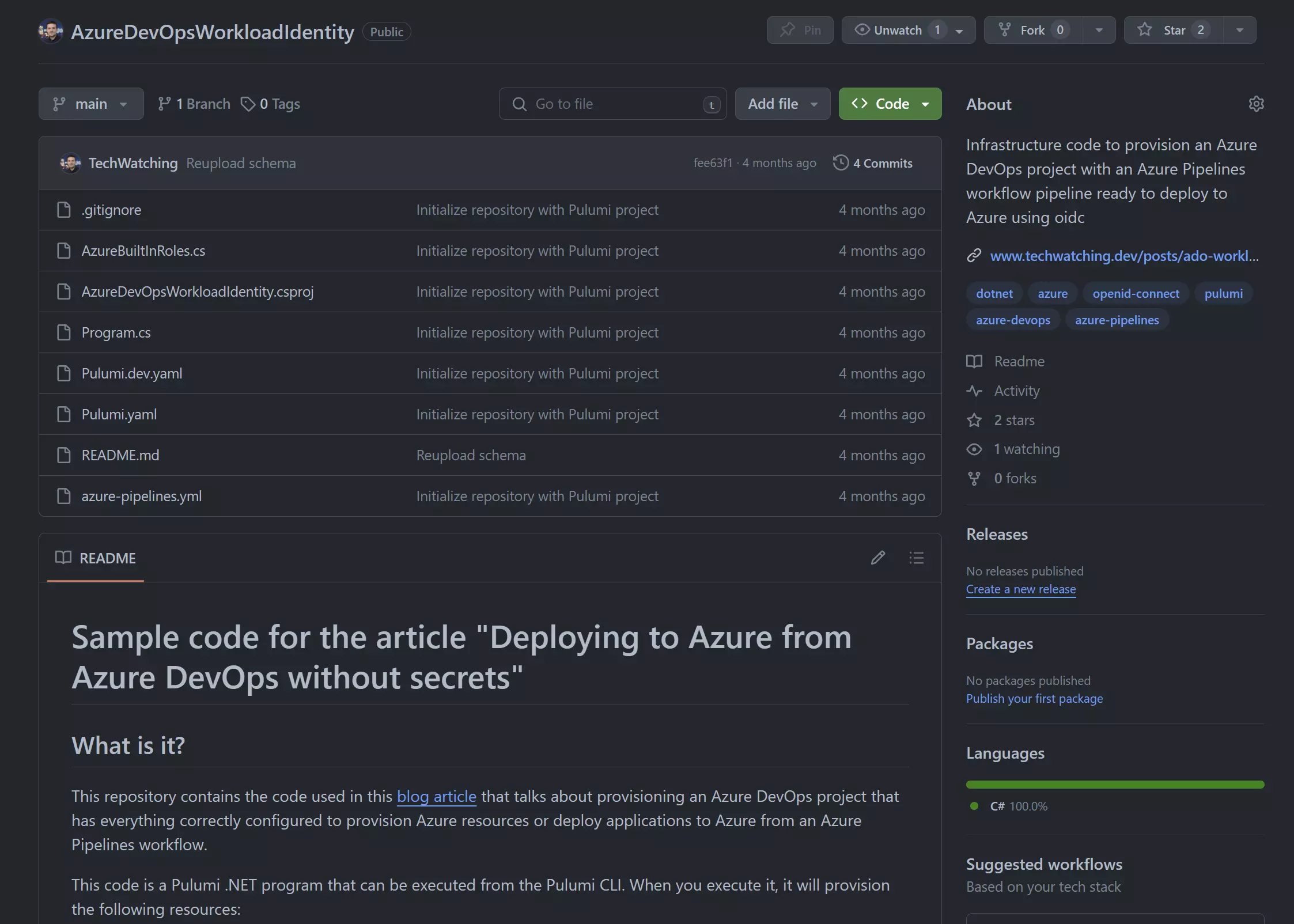 Example of GitHub repository sample code for article.