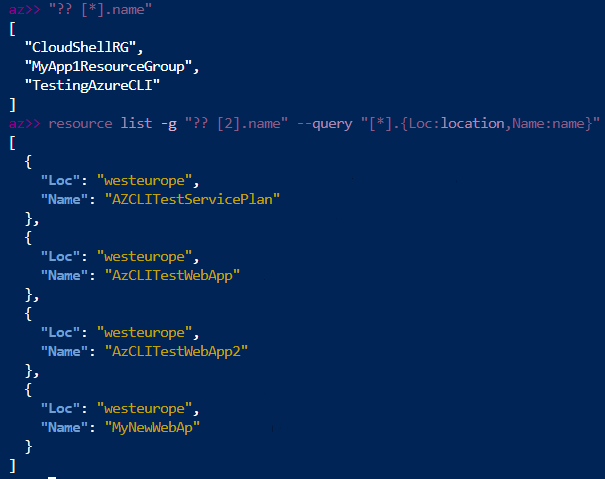 JMESPath examples to filter Azure CLI interactive output.