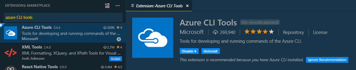 Azure CLI Tools vscode extension.