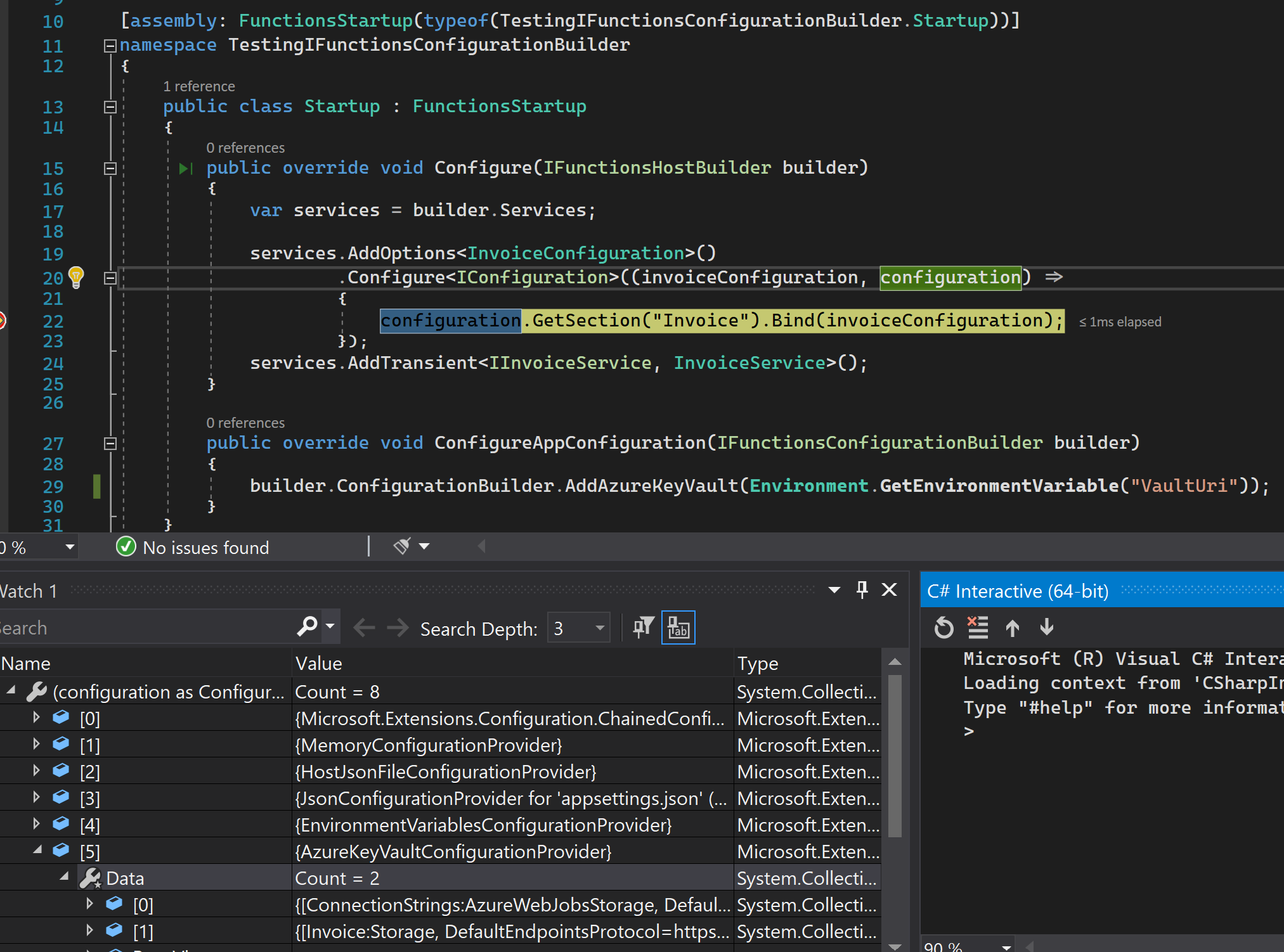 Debugging configuration in Startup file in Visual Studio.