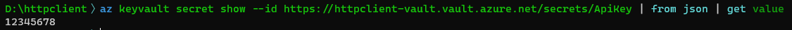 The output of the nushell script retrieving a secret value from keyvault.