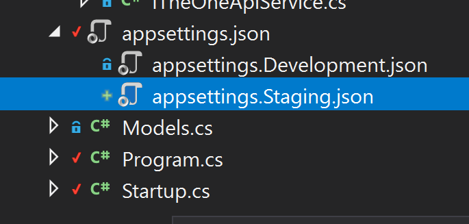 App settings files in files explorer of an IDE.