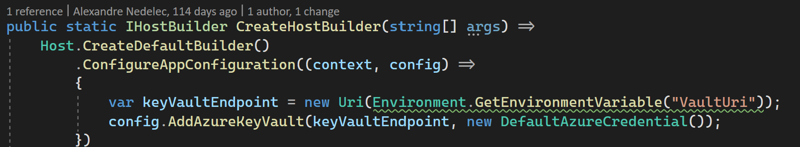 Code for using ConfigureAppConfiguration in Program.cs.