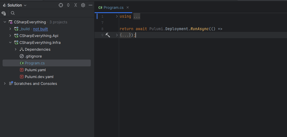 Pulumi program file opened in the IDE.