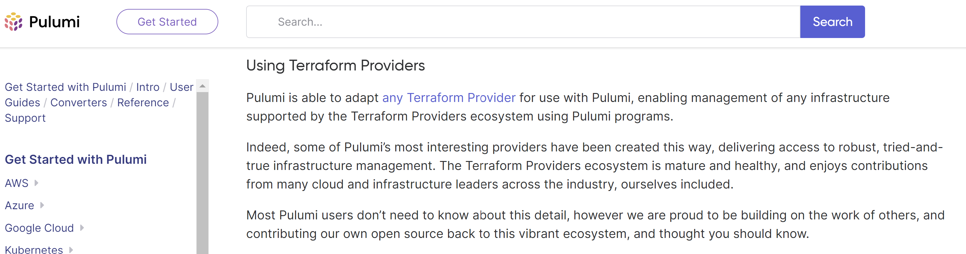 Pulumi documentation about using Terraform Providers.