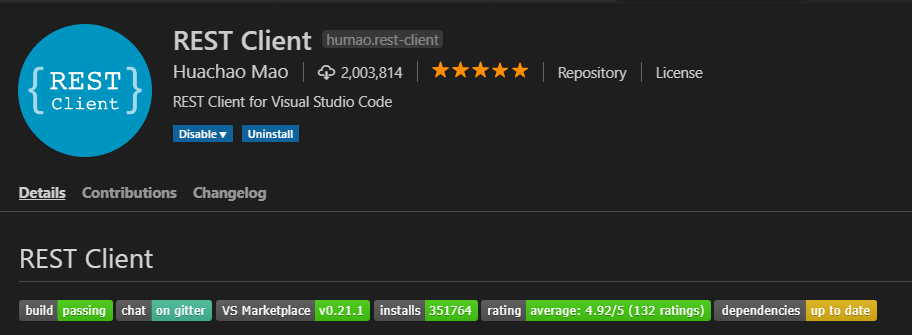 REST Client extension in vscode marketplace