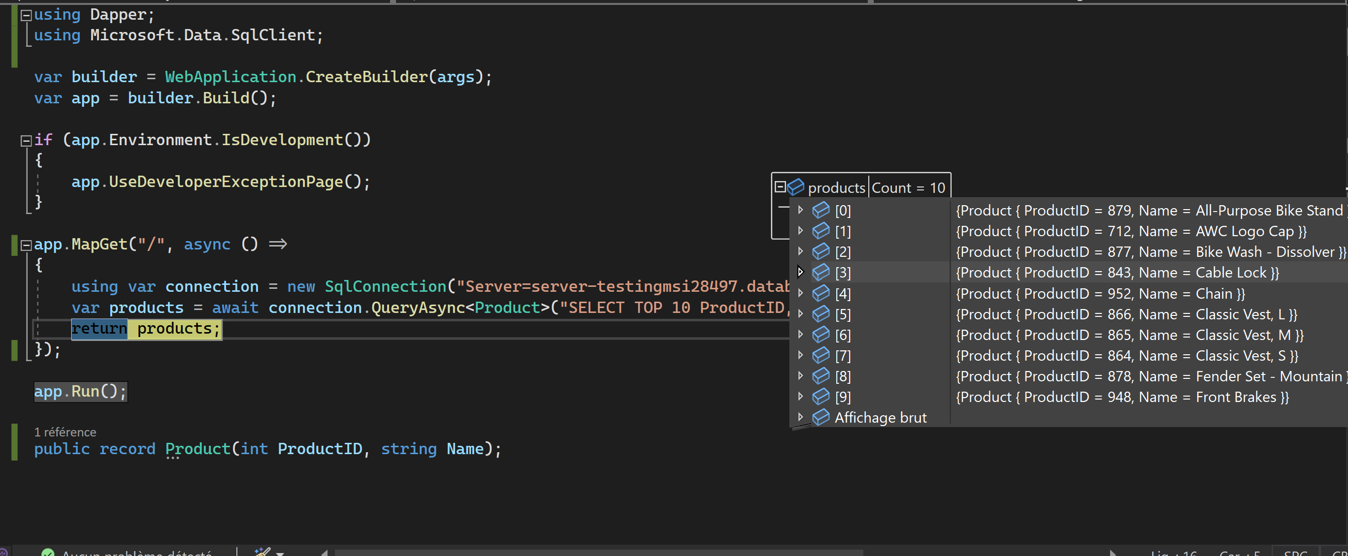 C# code querying an SQL Database using Active Directory Default authentication mode.