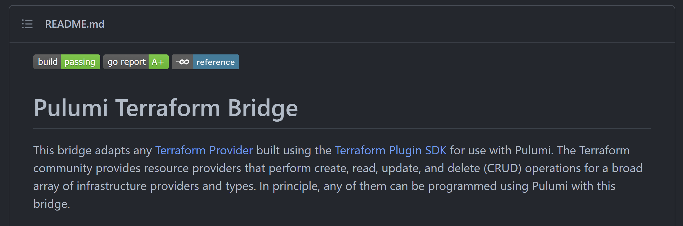 Pulumi Terraform Bridge repository on GitHub.