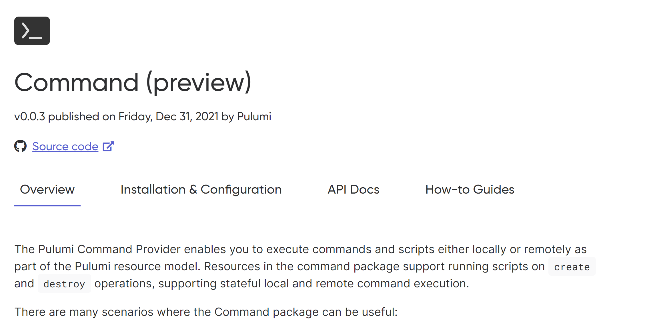 Pulumi Command Provider on GitHub.