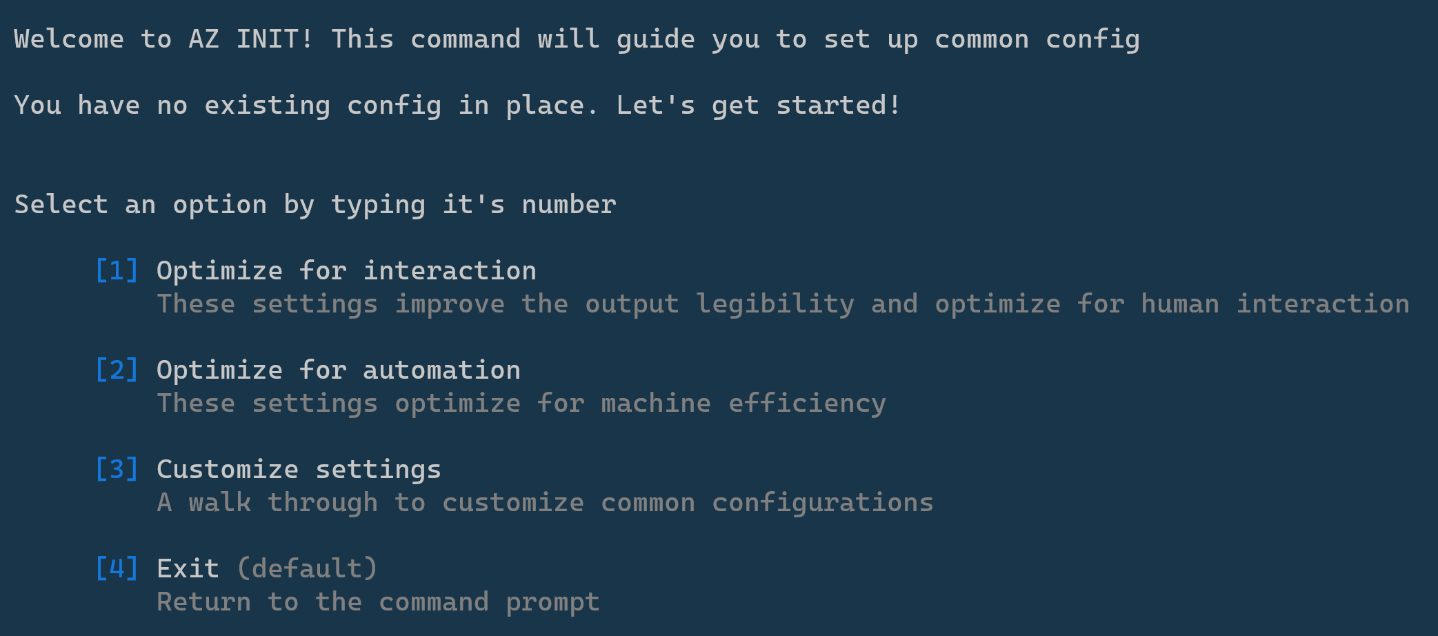 azure init command output.