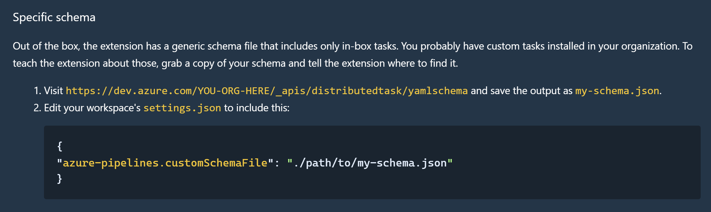 Documentation of the Azure Pipelines vscode extension about YAML schema.
