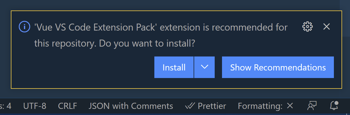 Suggested extensions popin in vscode.