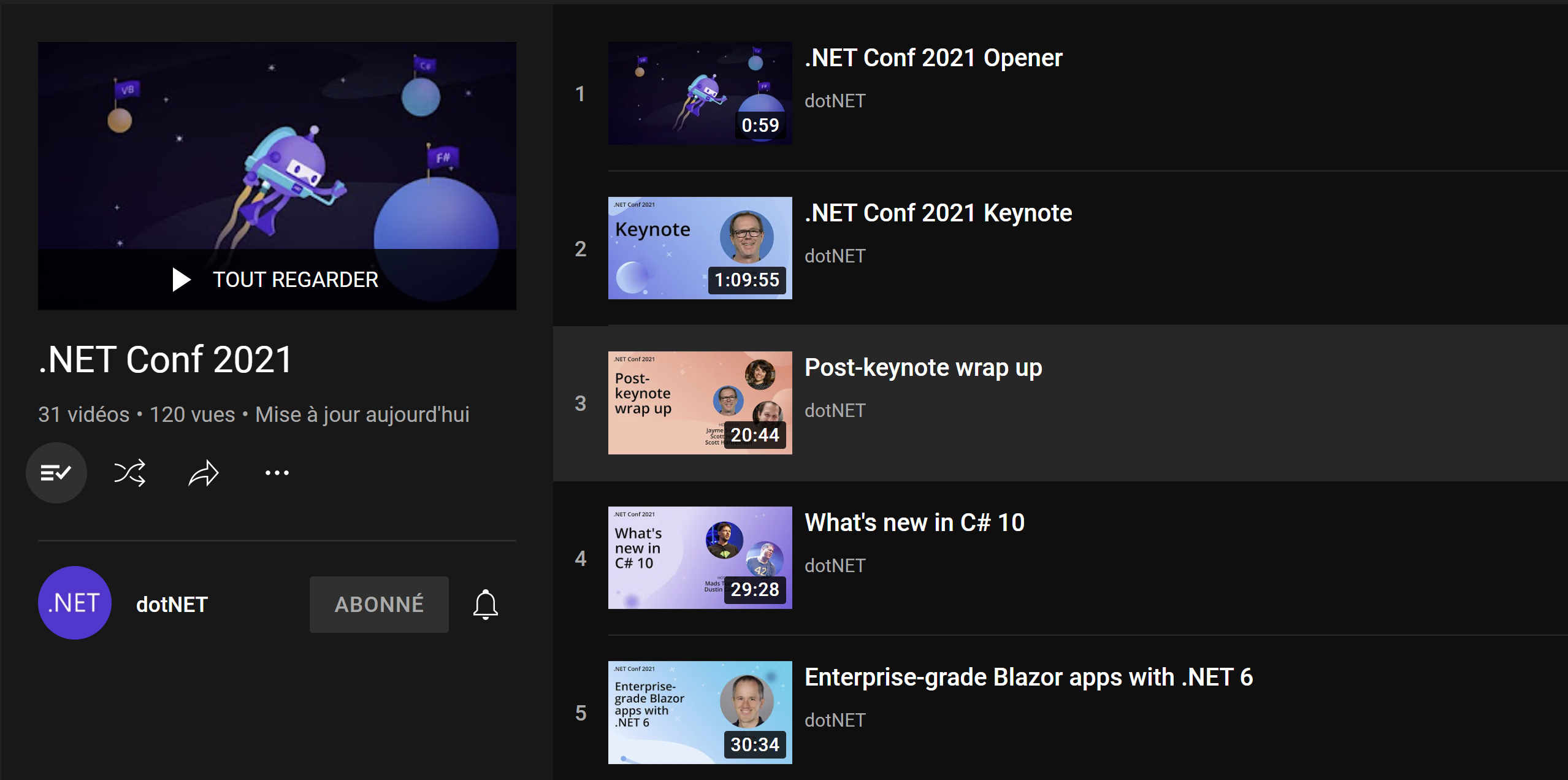 .NET Conf 2021 YouTube playlist.