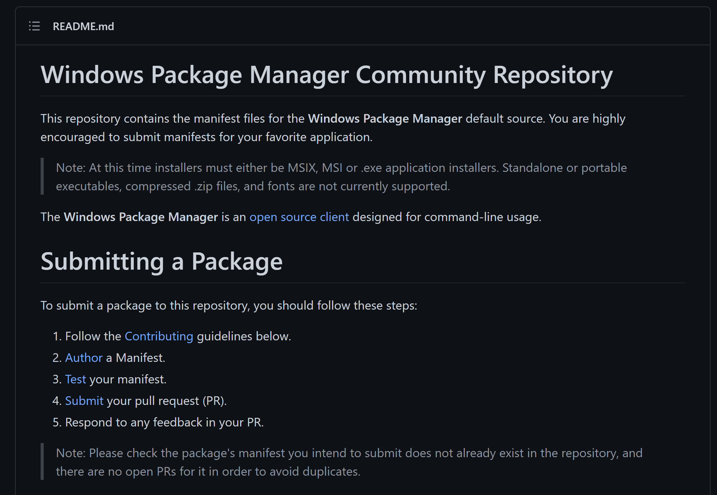 Windows Package Manager Community repository readme.