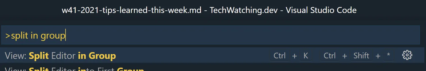 Split in Group option in vscode.