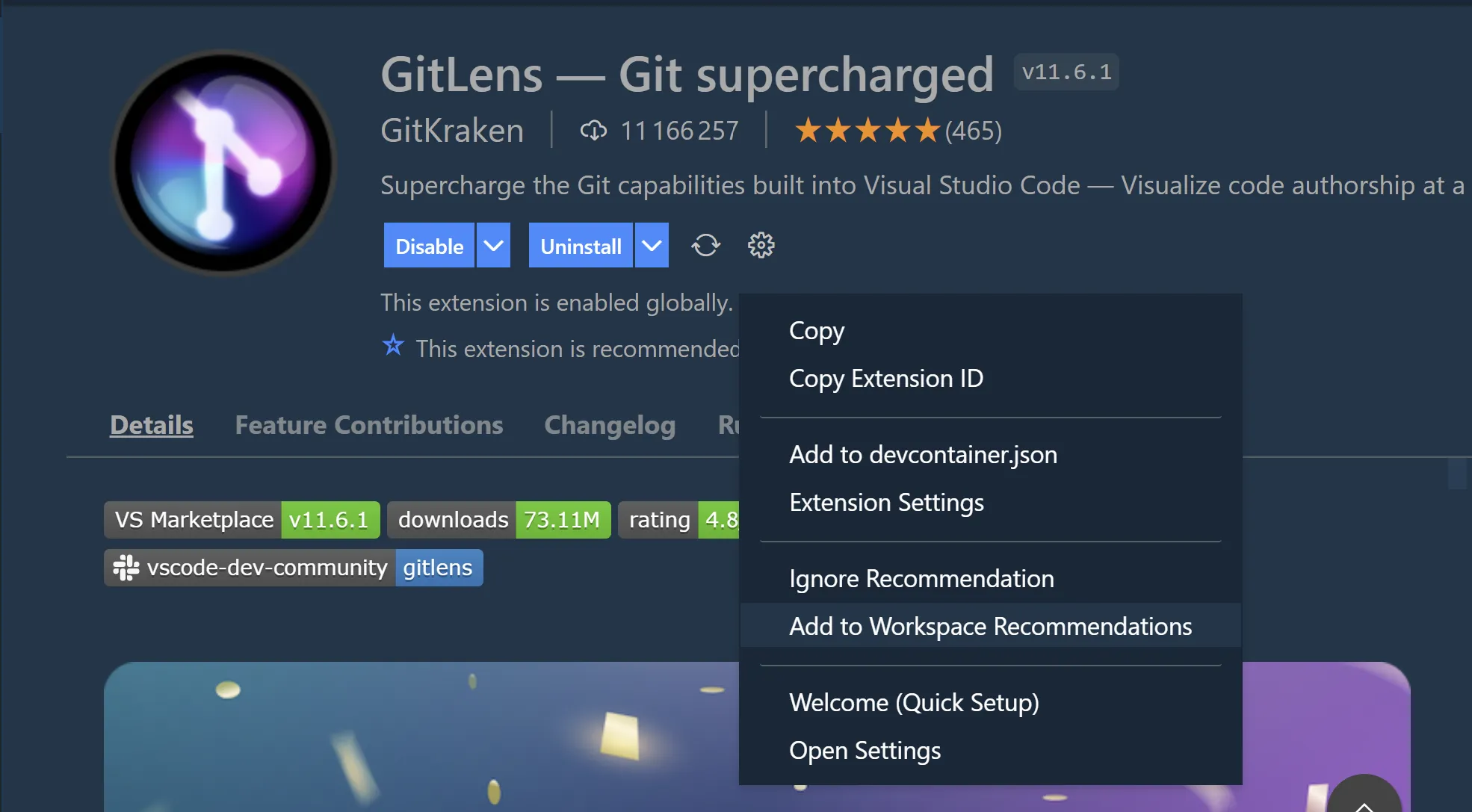 Add to workspace recommendation example.